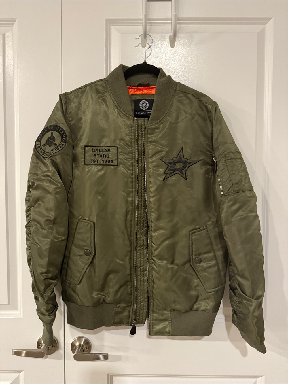Men's Olive Green Bomber Jacket with Team Patches